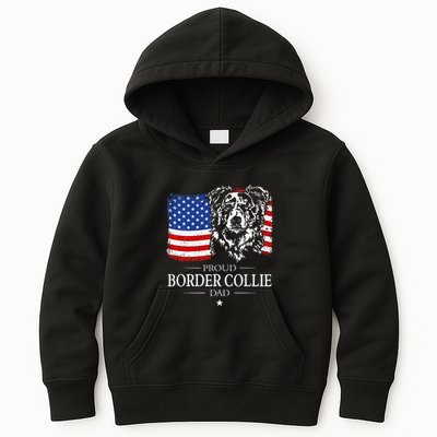 Proud Merle Border Collie Dad American Flag Patriotic Dog Kids Hoodie