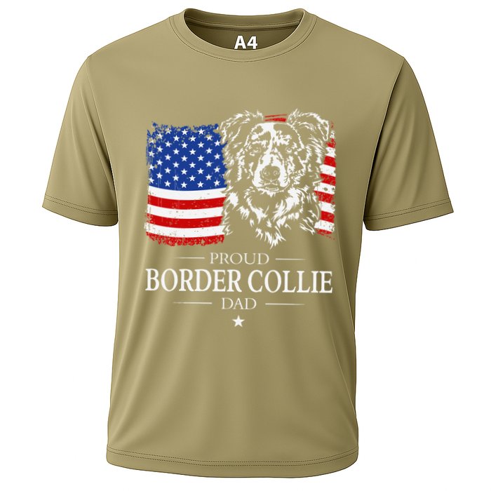 Proud Merle Border Collie Dad American Flag Patriotic Dog Cooling Performance Crew T-Shirt