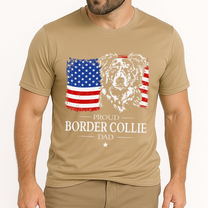 Proud Merle Border Collie Dad American Flag Patriotic Dog Cooling Performance Crew T-Shirt