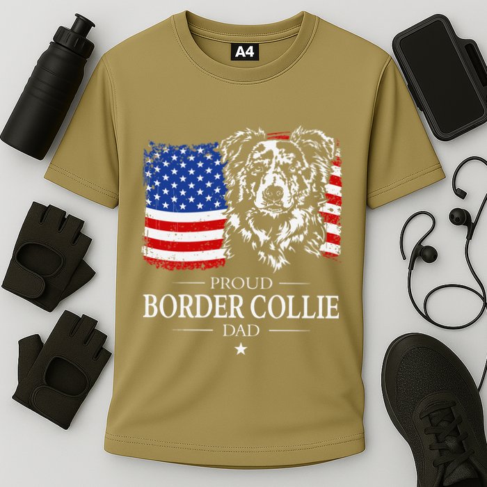 Proud Merle Border Collie Dad American Flag Patriotic Dog Cooling Performance Crew T-Shirt