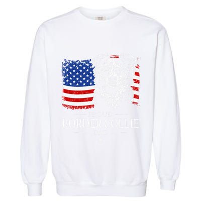 Proud Merle Border Collie Dad American Flag Patriotic Dog Garment-Dyed Sweatshirt