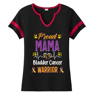 Proud Mama Bladder Cancer Warrior Awareness Ribbon Great Gift Ladies Halftime Notch Neck Tee