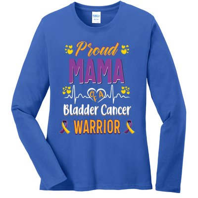 Proud Mama Bladder Cancer Warrior Awareness Ribbon Great Gift Ladies Long Sleeve Shirt