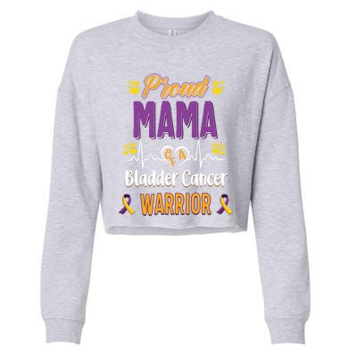 Proud Mama Bladder Cancer Warrior Awareness Ribbon Great Gift Cropped Pullover Crew