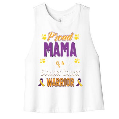 Proud Mama Bladder Cancer Warrior Awareness Ribbon Great Gift Women's Racerback Cropped Tank