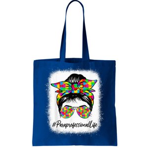 Paraprofessional Messy Bun Supporting Autism Awareness Month Tote Bag