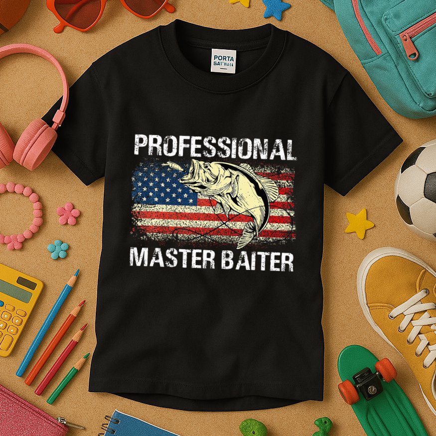 Professional Master Baiter Retro American Flag Kids T-Shirt