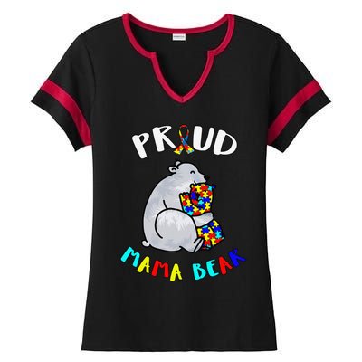 Proud Mama Bear Autism Awareness Day Autistic Month Ladies Halftime Notch Neck Tee