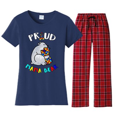 Proud Mama Bear Autism Awareness Day Autistic Month Women's Flannel Pajama Set