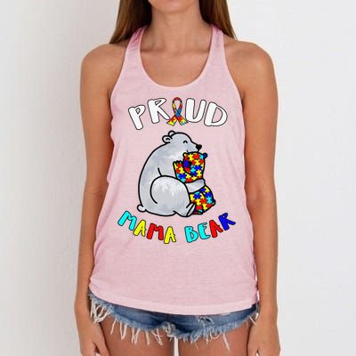 Proud Mama Bear Autism Awareness Day Autistic Month Women's Knotted Racerback Tank