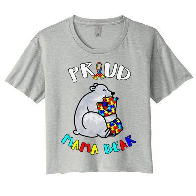 Proud Mama Bear Autism Awareness Day Autistic Month Women's Crop Top Tee