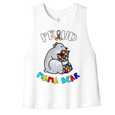 Proud Mama Bear Autism Awareness Day Autistic Month Women's Racerback Cropped Tank