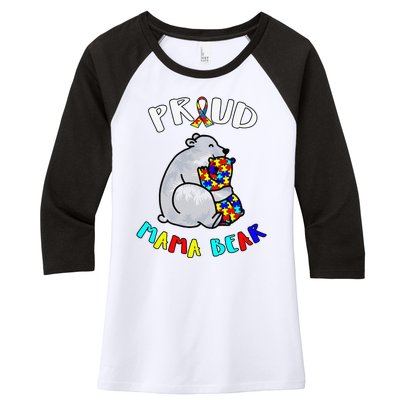 Proud Mama Bear Autism Awareness Day Autistic Month Women's Tri-Blend 3/4-Sleeve Raglan Shirt