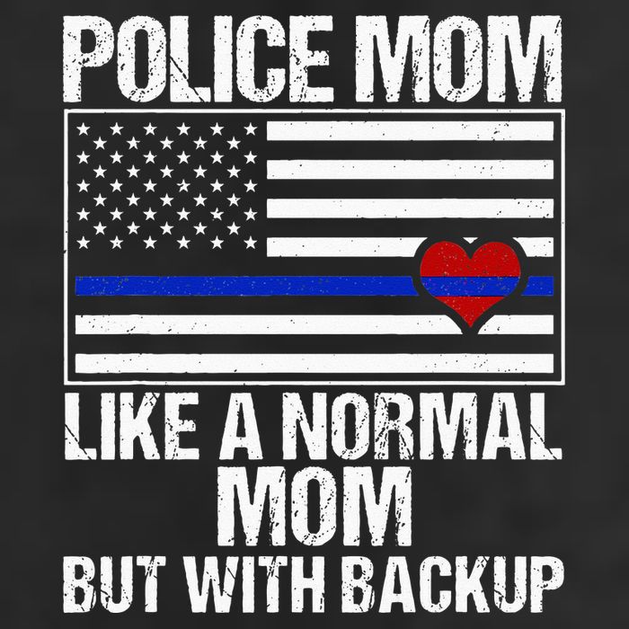 Police Mom Blue Line Flag Heart 7 Panel Mesh Trucker Snapback Hat