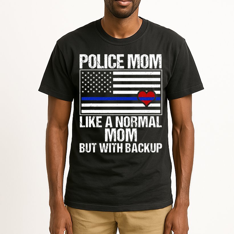 Police Mom Blue Line Flag Heart Tall T-Shirt