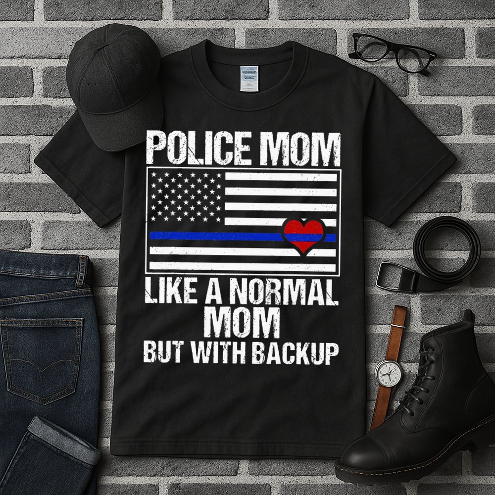 Police Mom Blue Line Flag Heart Tall T-Shirt