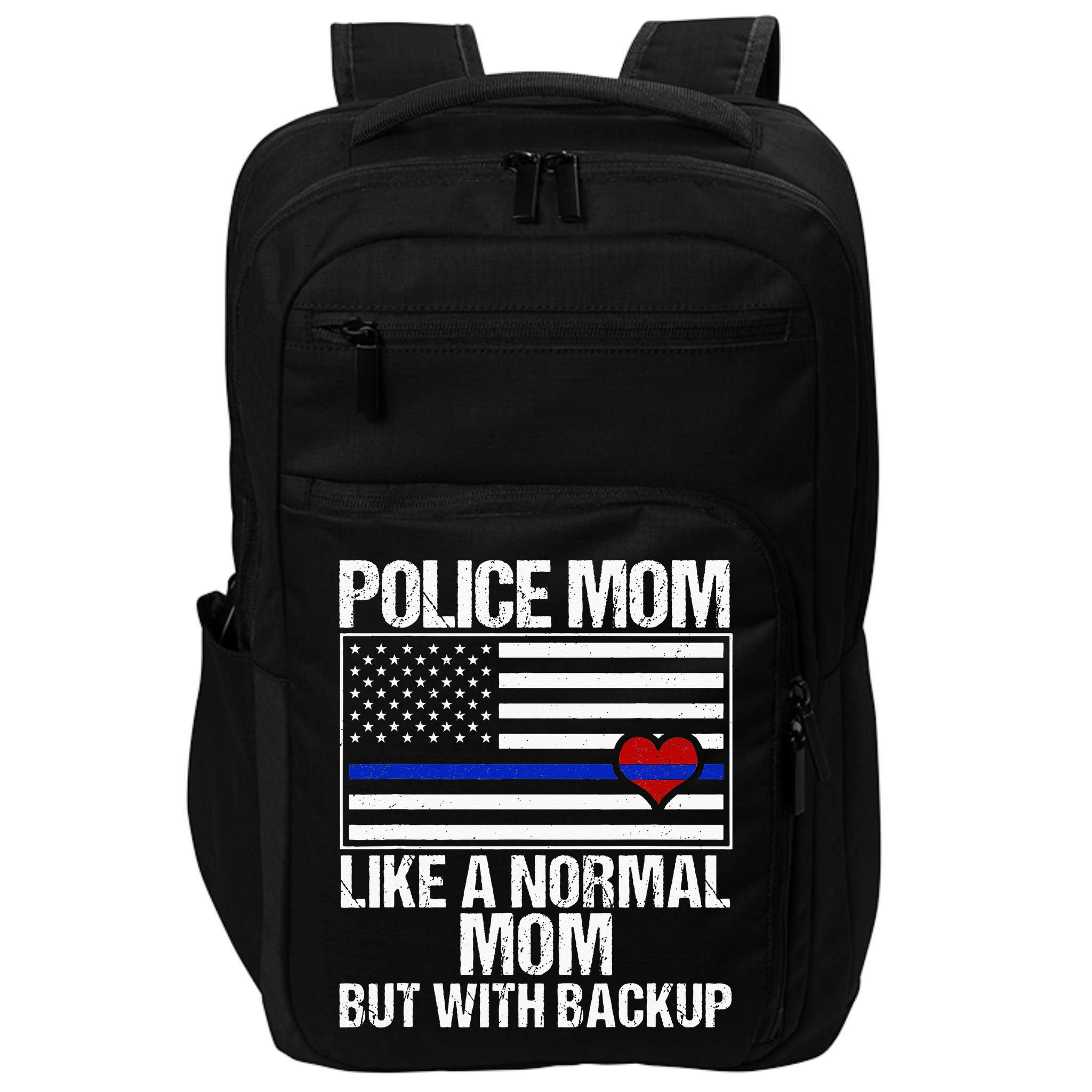 Police Mom Blue Line Flag Heart Impact Tech Backpack