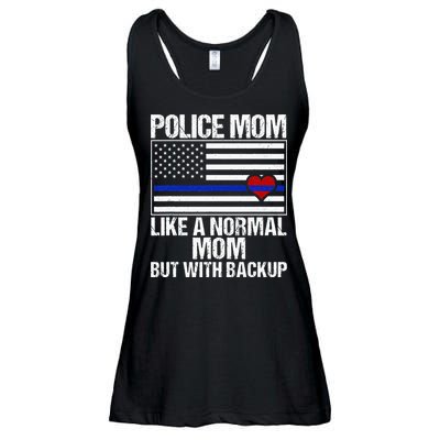 Police Mom Blue Line Flag Heart Ladies Essential Flowy Tank