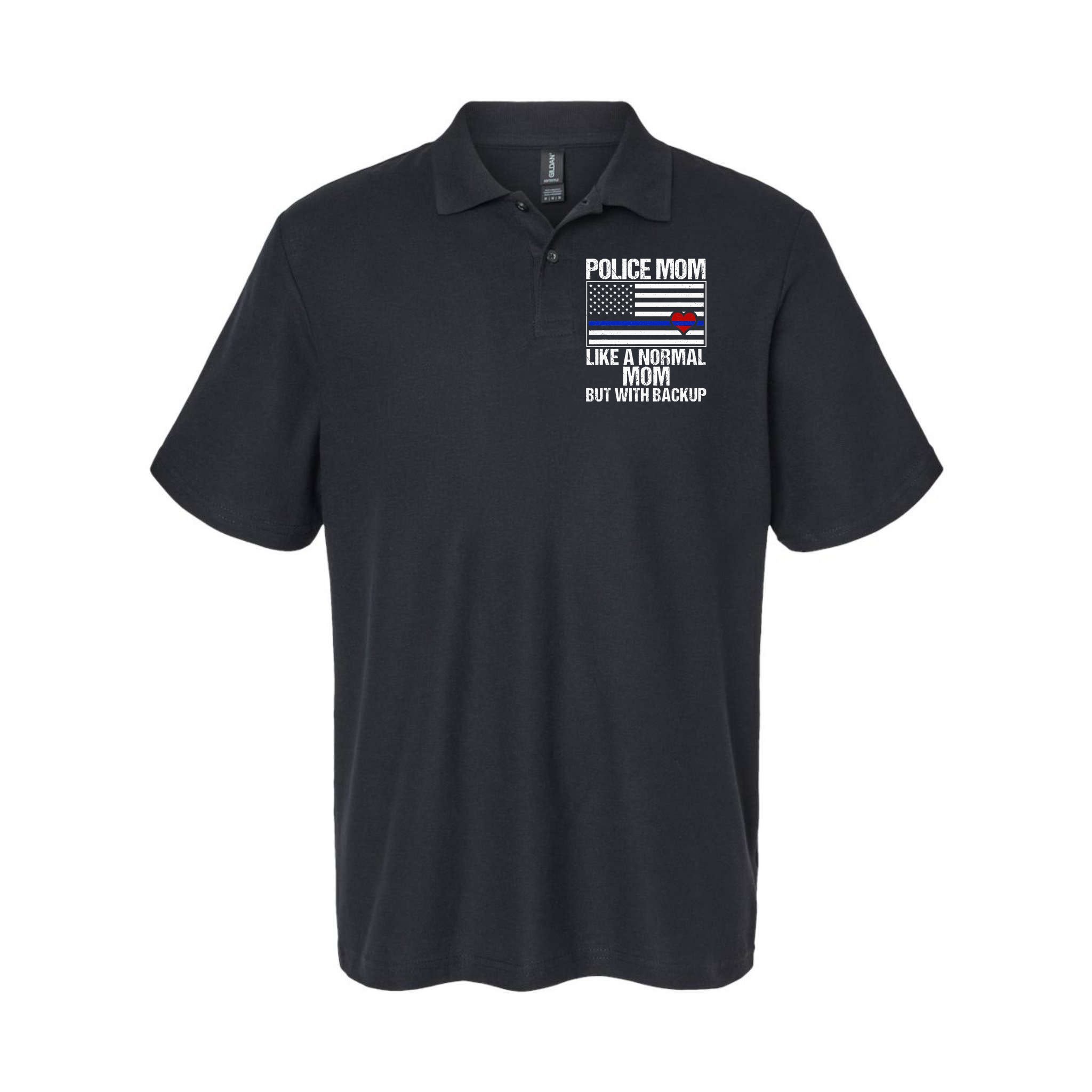 Police Mom Blue Line Flag Heart Polo