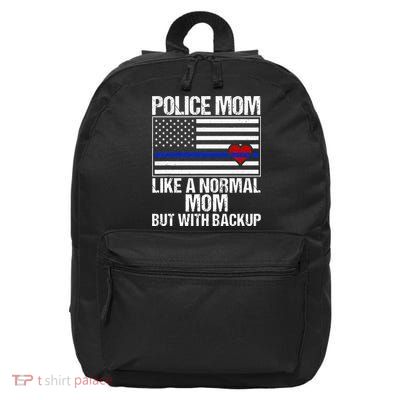 Police Mom Blue Line Flag Heart 16 in Basic Backpack