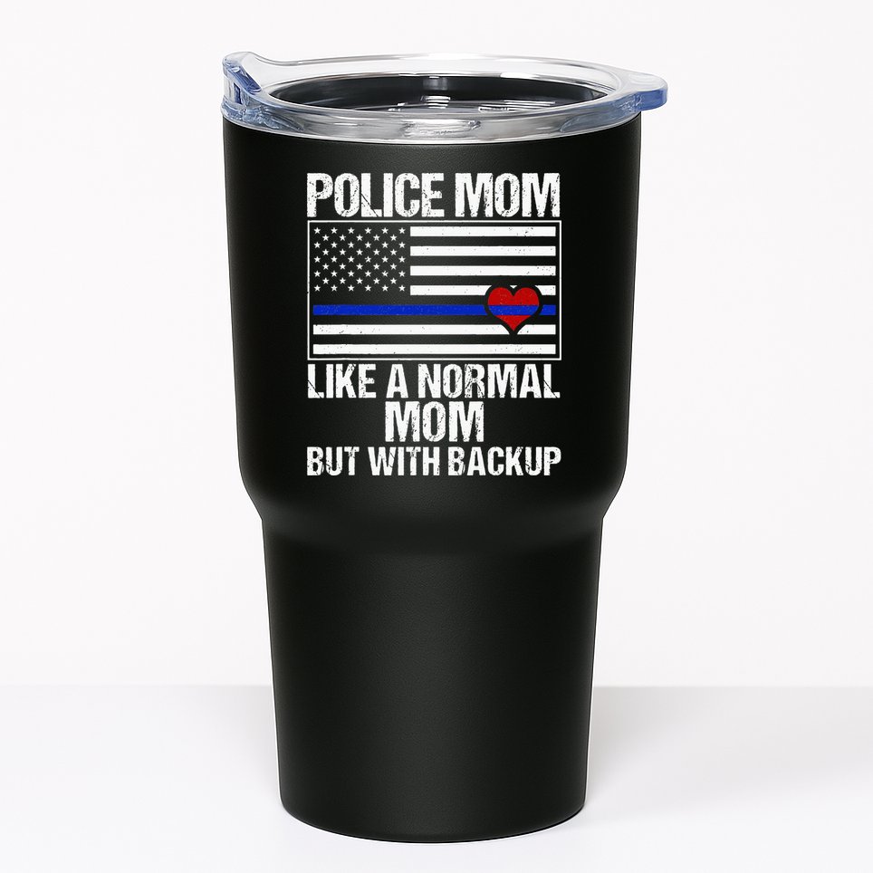 Police Mom Blue Line Flag Heart Tumbler