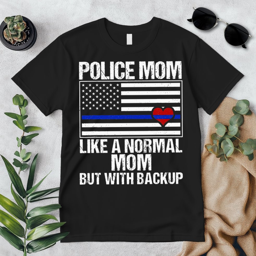 Police Mom Blue Line Flag Heart Premium T-Shirt