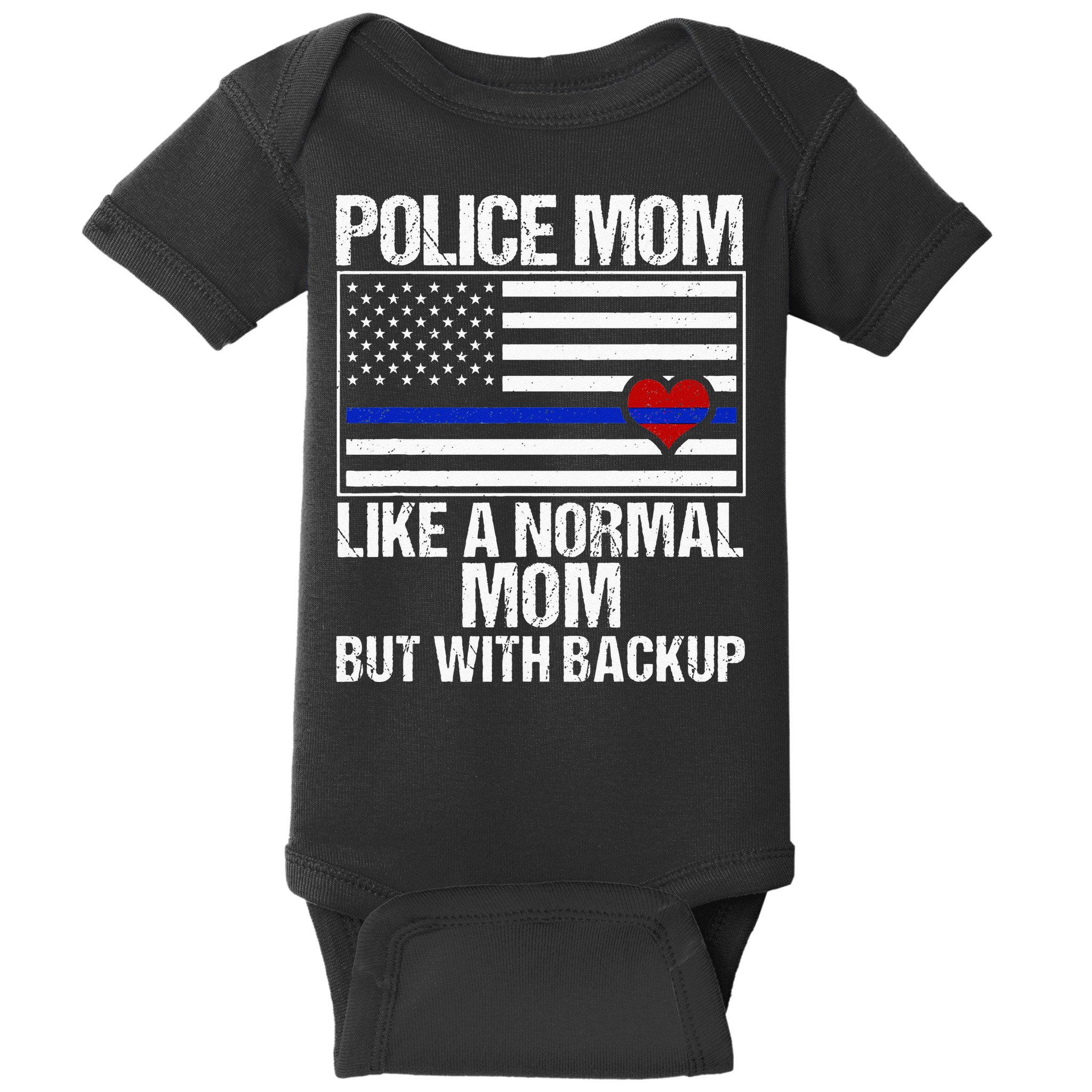 Police Mom Blue Line Flag Heart Baby Bodysuit