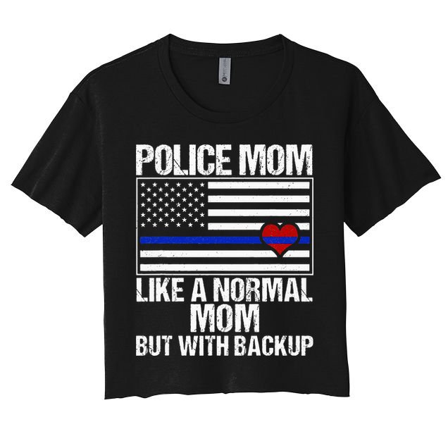 Police Mom Blue Line Flag Heart Crop Top