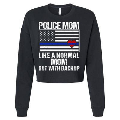 Police Mom Blue Line Flag Heart Cropped Pullover Crew