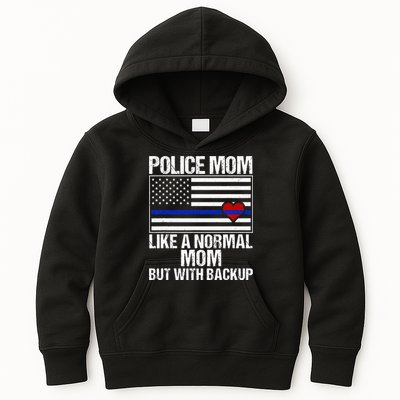 Police Mom Blue Line Flag Heart Kids Hoodie