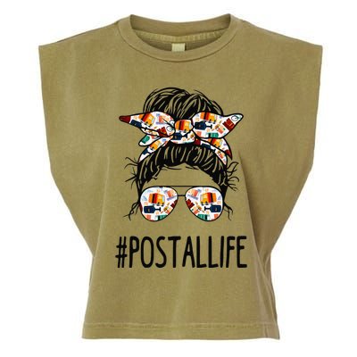 Postallife Messy Bun Mail Carrier Postal Worker Mailwoman Garment-Dyed Women's Muscle Tee