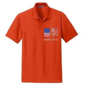 Proud Merle Border Collie Dad American Flag Patriotic Dog Dry Zone Grid Polo