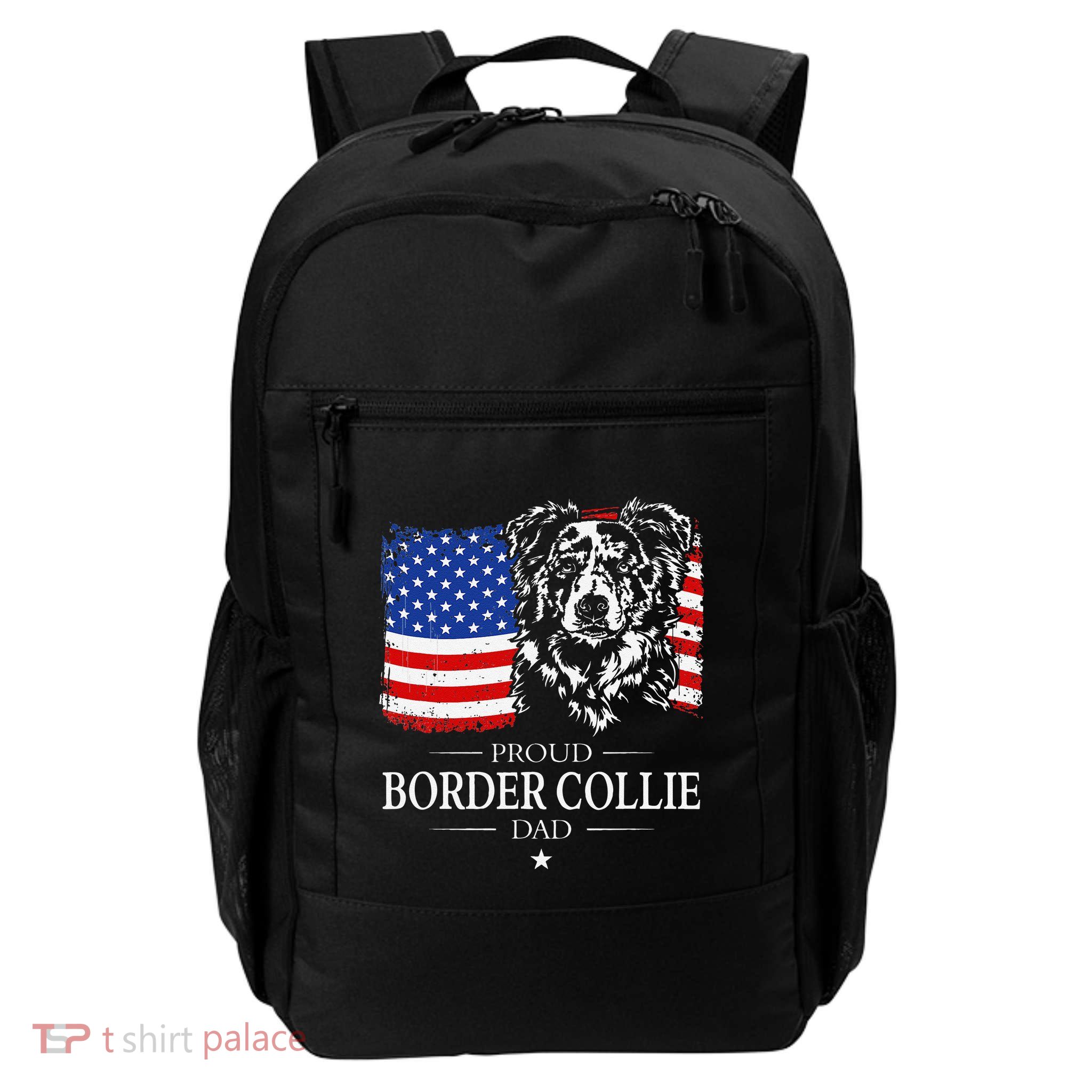 Proud Merle Border Collie Dad American Flag Patriotic Dog Daily Commute Backpack