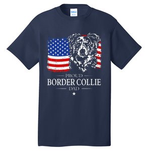 Proud Merle Border Collie Dad American Flag Patriotic Dog Tall T-Shirt