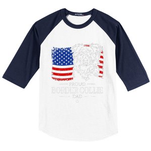 Proud Merle Border Collie Dad American Flag Patriotic Dog Baseball Sleeve Shirt