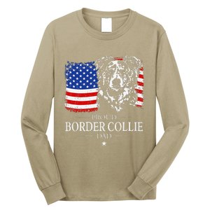 Proud Merle Border Collie Dad American Flag Patriotic Dog Long Sleeve Shirt