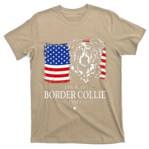 Proud Merle Border Collie Dad American Flag Patriotic Dog T-Shirt