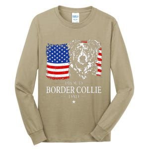 Proud Merle Border Collie Dad American Flag Patriotic Dog Tall Long Sleeve T-Shirt