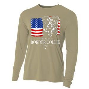 Proud Merle Border Collie Dad American Flag Patriotic Dog Cooling Performance Long Sleeve Crew