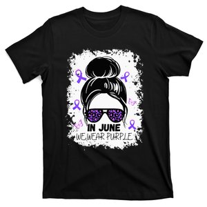 Purple Messy Bun In June We Wear Purple Alzheimer Awareness T-Shirt