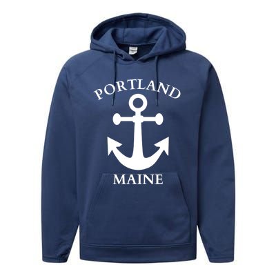 Portland Maine Boat Anchor Boating Cool Gift Performance Fleece Hoodie