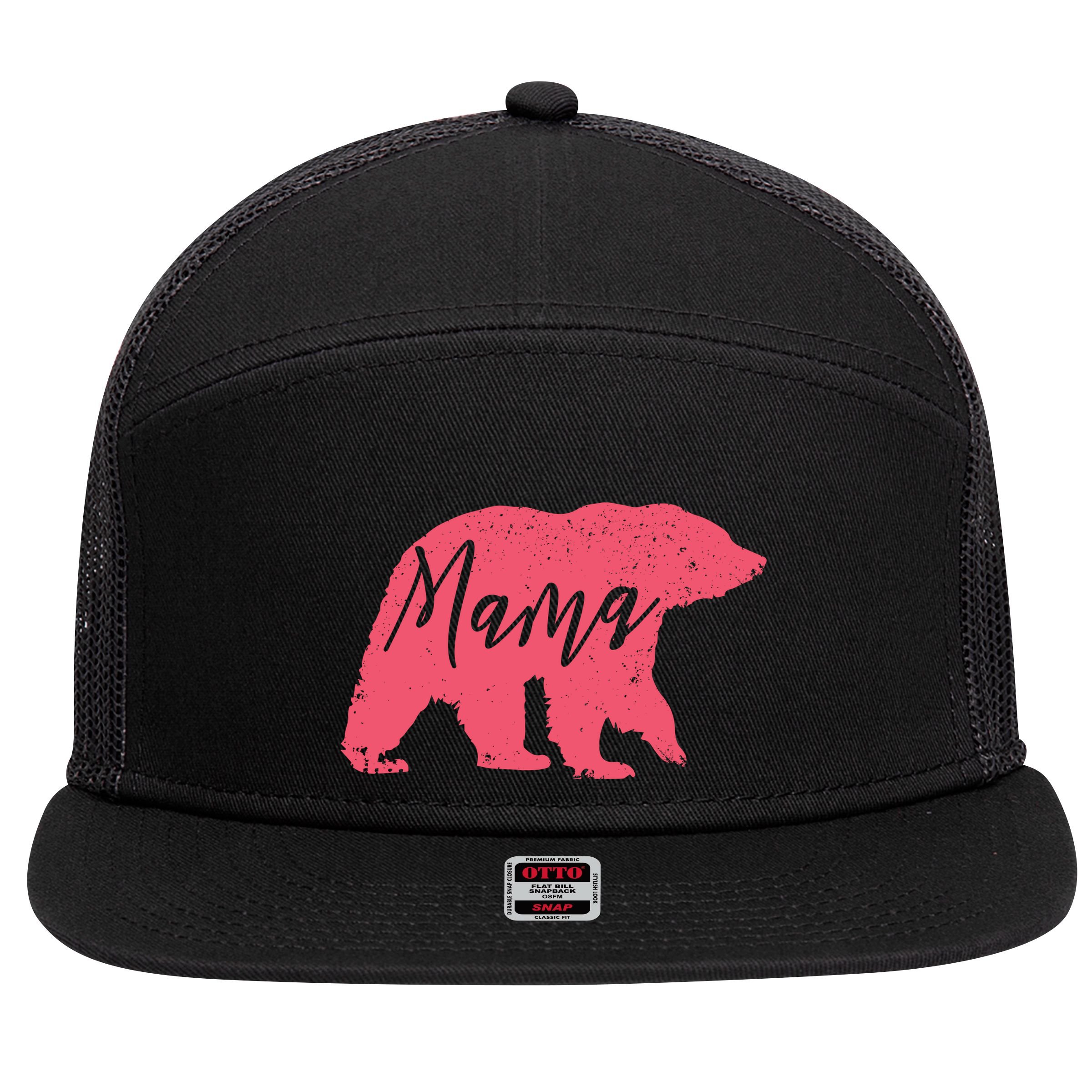 Pink Mama Bear 7 Panel Mesh Trucker Snapback Hat