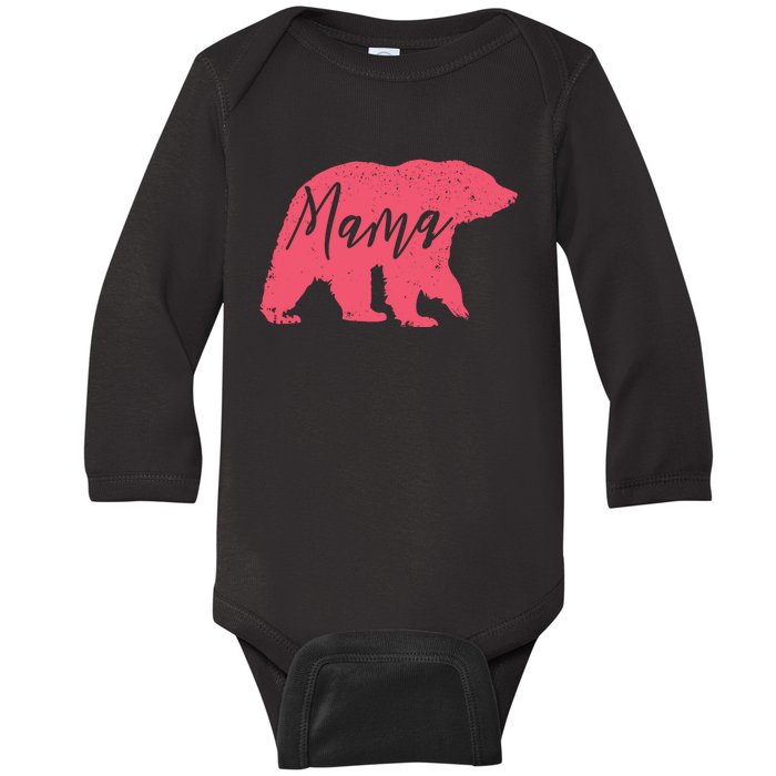 Pink Mama Bear Baby Long Sleeve Bodysuit