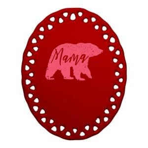 Pink Mama Bear Ceramic Oval Ornament