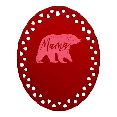 Pink Mama Bear Ceramic Oval Ornament