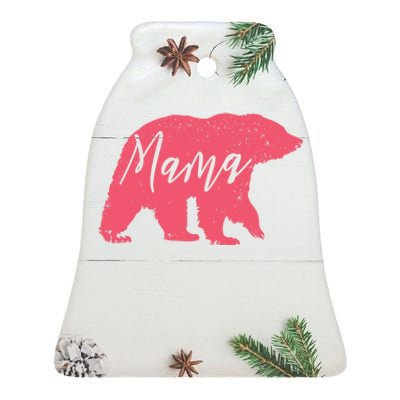 Pink Mama Bear Ceramic Bell Ornament