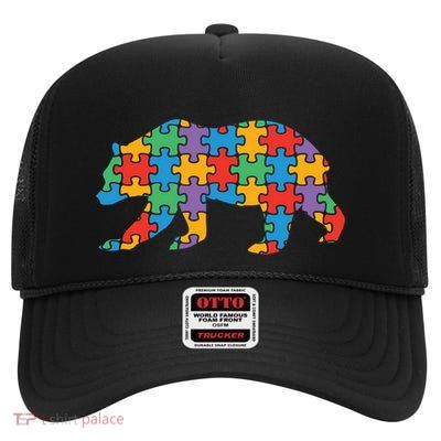 Protective Mama Bear Autism Mom Dad Proud Autism Mama Bear Gift High Crown Mesh Back Trucker Hat