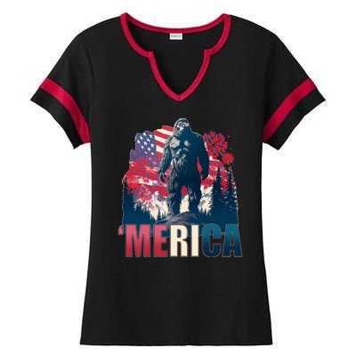 Patriotic Merica Bigfoot Sasquatch Ladies Halftime Notch Neck Tee