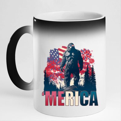 Patriotic Merica Bigfoot Sasquatch 11oz Black Color Changing Mug