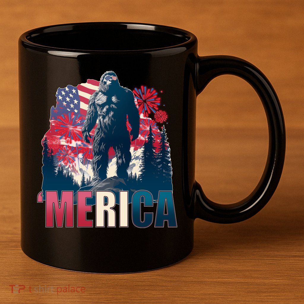 Patriotic Merica Bigfoot Sasquatch 11oz C Handle Ceramic Mug